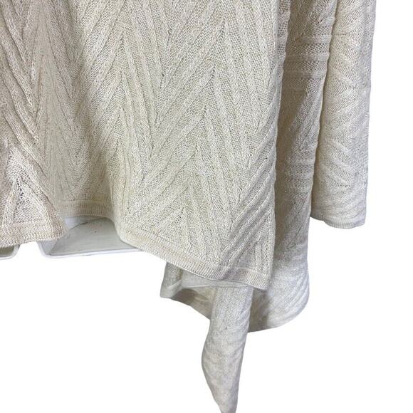Calvin Klein Womens Wrap Poncho Open Cardigan Herringbone Ivory Gold Sweater O/S - Picture 13 of 16